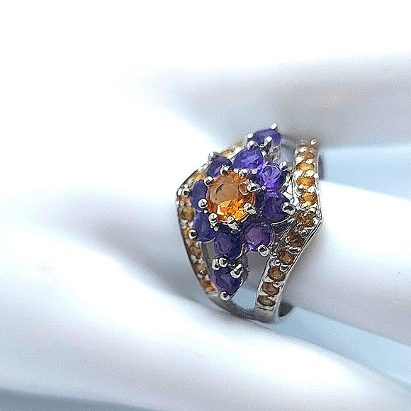 Natural Citrine 5mm, Amethyst, Sapphire 925 Sterling Silver Ring Size 7.5 - Picture 6 of 11